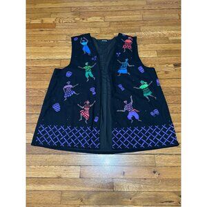 Brie Kriebel Womens Open Front Vest Size XL Black Art to Wear Lined Cotton